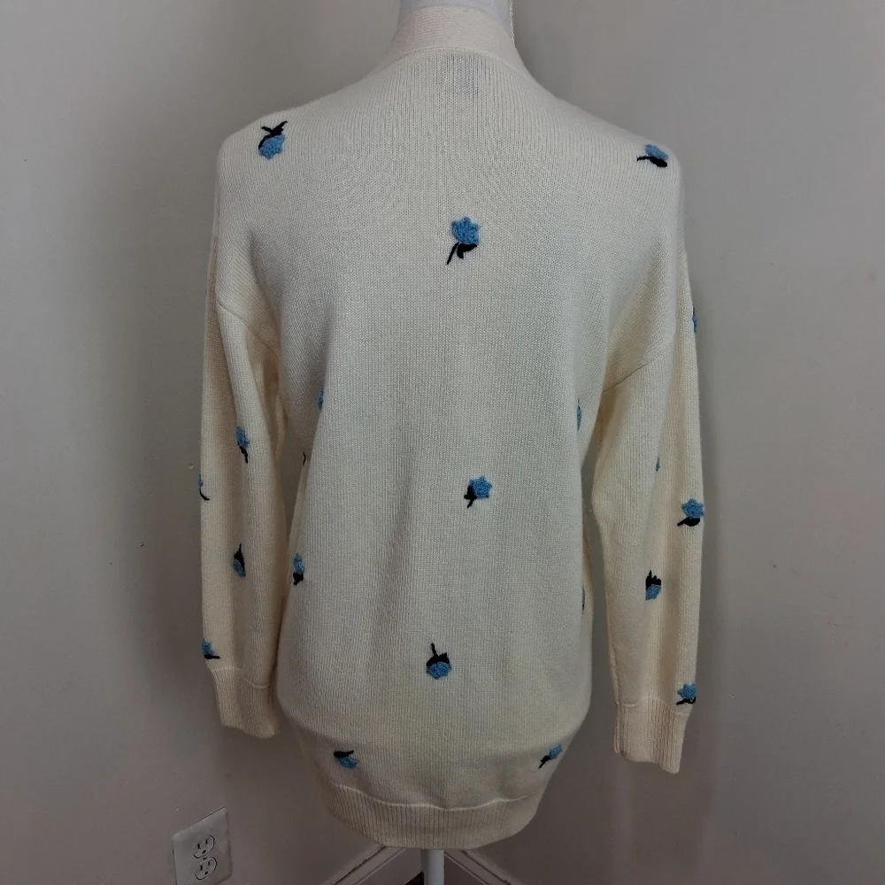 Kate Spade Dainty Bloom Applique Blue And Cream Cardigan Size XS